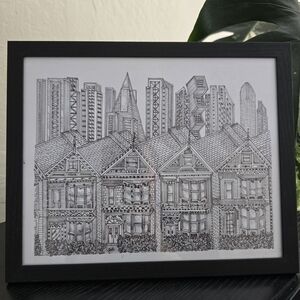 San Francisco California Art Original Drawing Painted Ladies